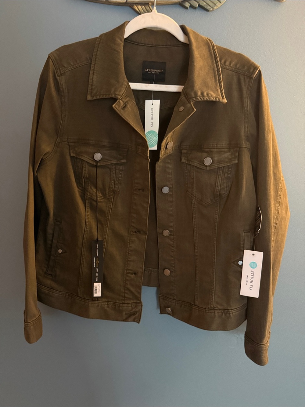 Liverpool olive denim jacket women’s large NWT